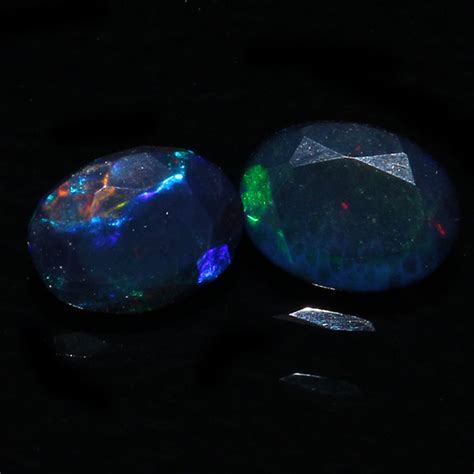 6x8 Mm Black Opal Faceted Stone Black Opal Cut Pair Multi Etsy