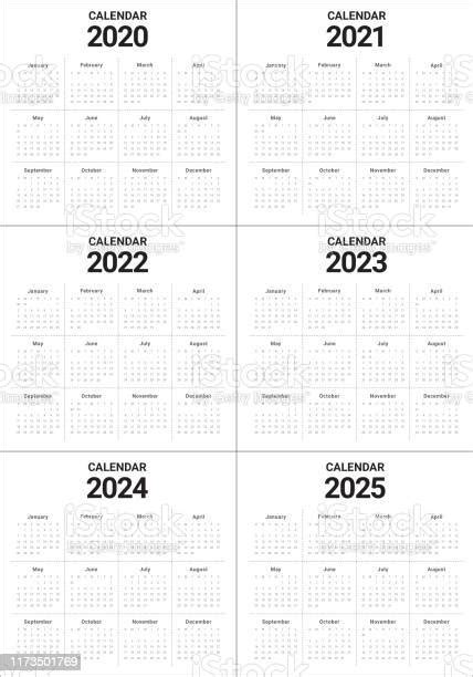 Year 2020 2021 2022 2023 2024 2025 Calendar Vector Design Template