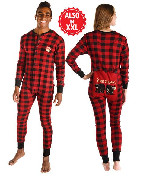 Bear Cheek Plaid Adult Onesie Flapjack Adult Onesie Adult Onesie