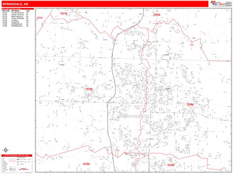 Springdale Arkansas Zip Code Wall Map Red Line Style By Marketmaps