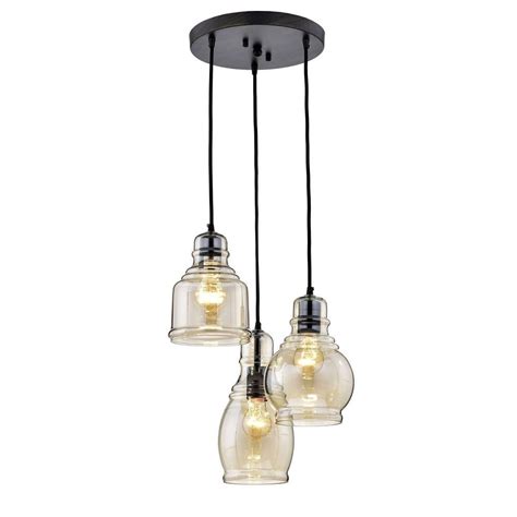 Mariana Antique Black Cognac Glass 3 Light Cluster Pendant Chandelier