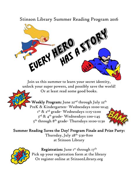 Announcing Summer Reading 2016 Every Hero Has A Story Stinson