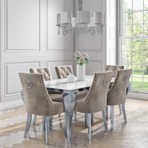 Inspired by greek and roman classicism, the lines never tire and feel just as relevant today as they did 200 years ago. White Mirrored Dining Table with 6 Chairs in Mink - Louis ...