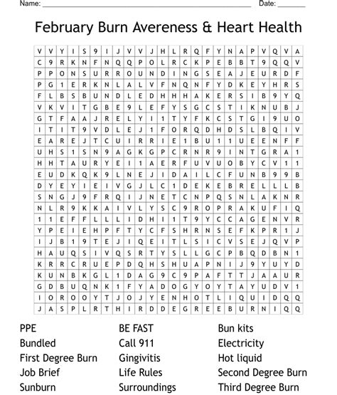 February Burn Avereness And Heart Health Word Search Wordmint