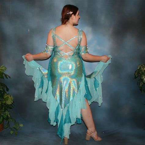 aqua hologram latin rhythm dress sequin chiffon size 9 10 13 14 crystal s creations