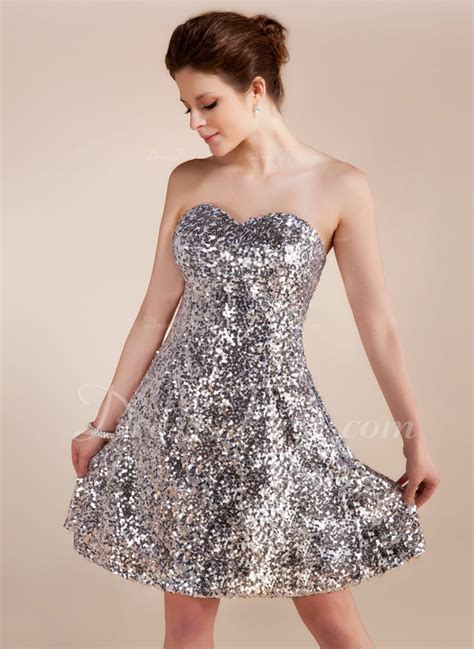 A Line Princess Sweetheart Short Mini Sequined Cocktail Dress