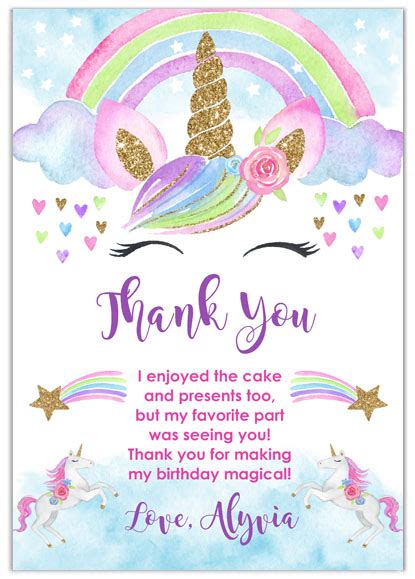 Free Printable Thank You Cards Unicorn
