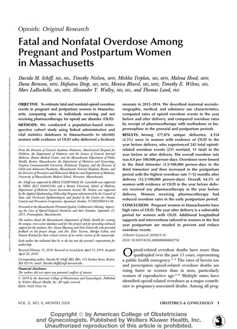 Pdf Fatal And Nonfatal Overdose Among Pregnant And Postpartum Women