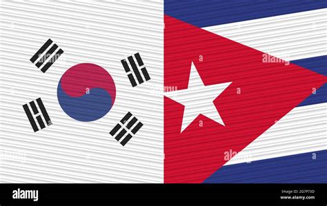 Cuba And South Korea Two Half Flags Together Fabric Texture