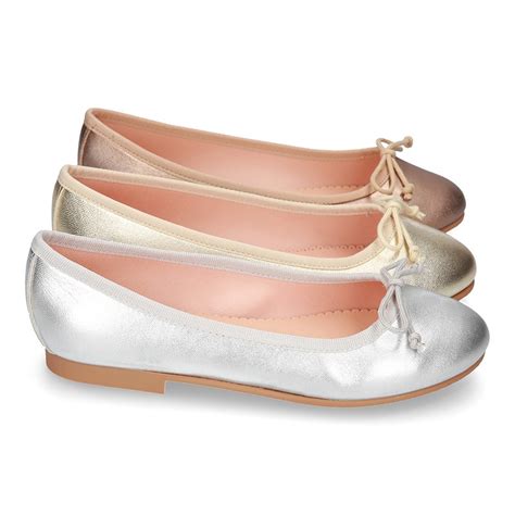 Metal Extra Soft Leather Ballet Flats With Adjustable Ribbon R012