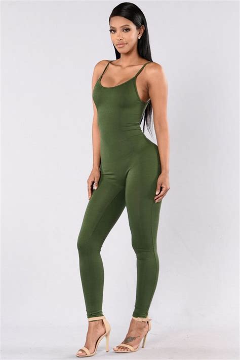 Army Green Tight Bodycon Jumpsuit Sleeveless Affordable Sexy