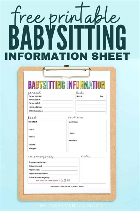 Free Printable Babysitting Information Sheet The Incremental Mama