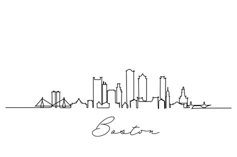Single Line Drawing Boston City Skyline United States Historical Town