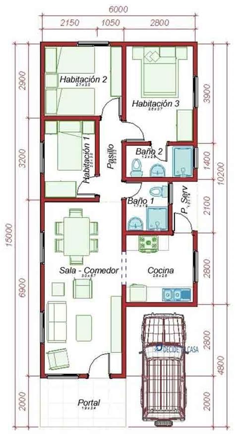 Planos De Casas De 6x15 Con Medidas De Un Piso Planos Para Construir