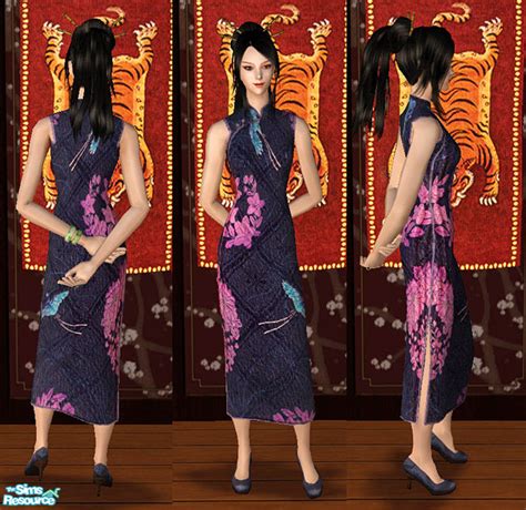 The Sims Resource Oriental Cheongsam Set Flower