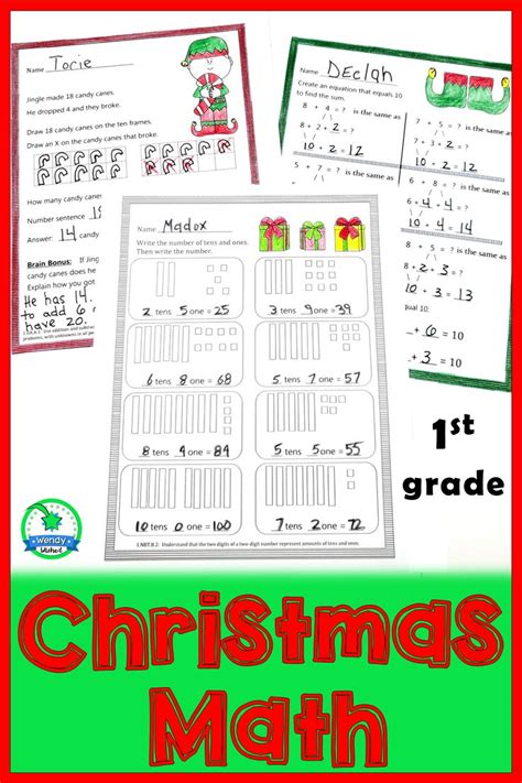 Christmas Math Worksheet For 1st Grade Students To Practice Addition