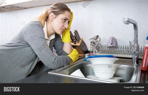 Sad Bored Housewife Image And Photo Free Trial Bigstock