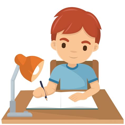 Premium Vector Cute Boy Writing His Homework At Night