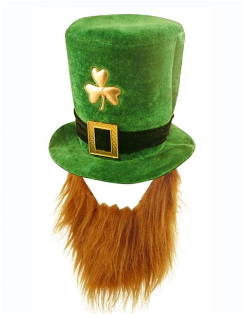 Plush Leprechaun Hat With Beard St Patricks Day Novelty Irish Green