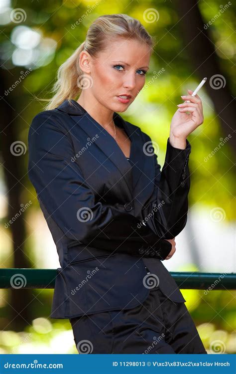 Young Business Woman Smoking Cigarette Stock Image Image Of Adult