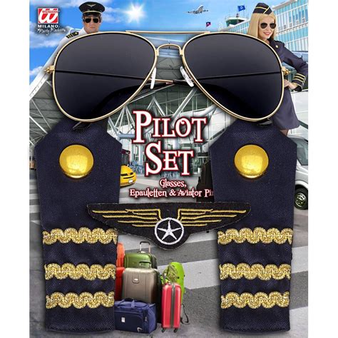 airline pilot set epaulettes glasses and bagdge by widmann 00085 karnival costumes