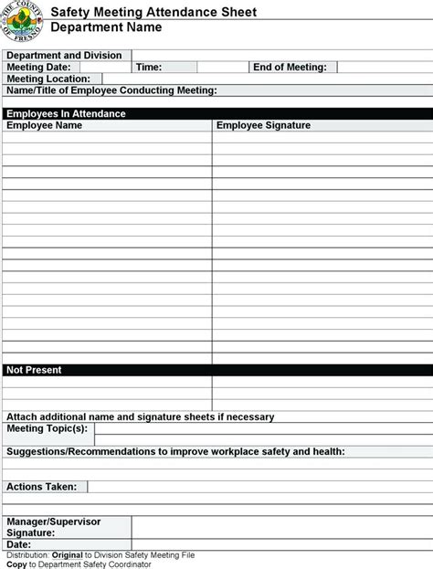 Free Toolbox Safety Meeting Forms Universal Network