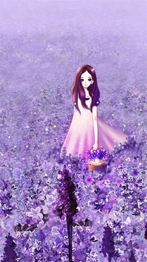 Anime Cute Girl Purple Flower Garden Iphone Wallpapers Free Download