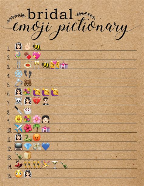 Free Bridal Shower Emoji Game Printable Bridal Emoji Pictionary Free