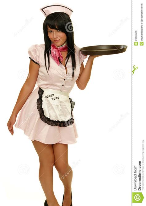 retro waitress  tray stock  image