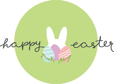 Cute Simple Happy Easter Logo With Festive Eggs And Bunny Silhouette On