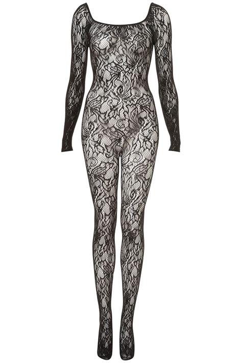 lyst topshop black lace bodysuit in black