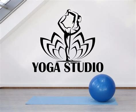 Yoga Studio Logo Wall Decals Vinyl Yoga Pose Lotus Flower Wall Stickers