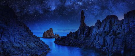 2560x1080 Ocean Rocks On Starry Night 4k 2560x1080 Resolution Hd 4k