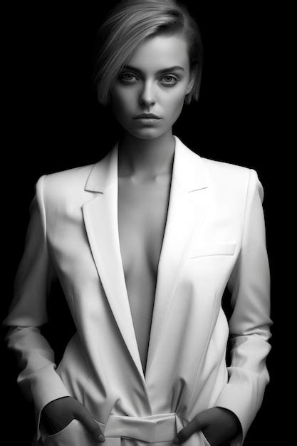 Premium Ai Image A Woman In A White Suit Is Standing In Front Of A