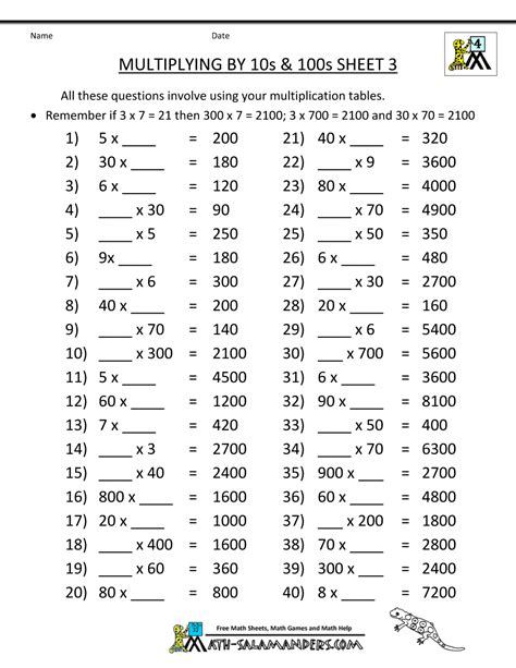 Multiply And Divide By 10 100 And 1000 Worksheets