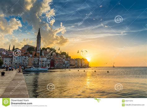 Beautiful Sunset At Rovinj In Adriatic Sea Coast Of Croatia Europe