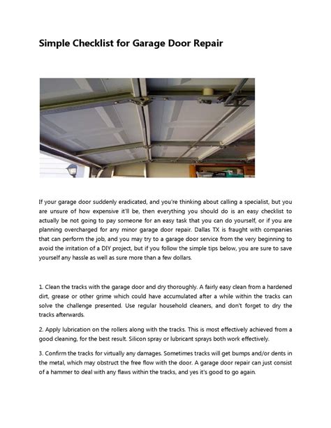Simple Checklist For Garage Door Repair By Michael Royalty Issuu
