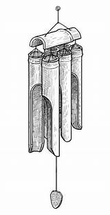 Chimes Chime Tinte Bambù Carillon Incisione Inchiostro Zargen Melodic sketch template