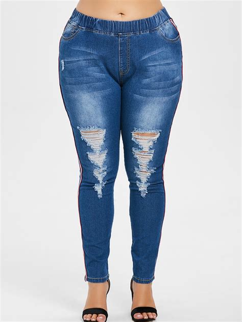Elastic Waist Plus Size Distressed Jeans Plus Size Distressed Jeans