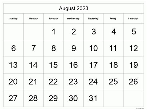 August 2023 Calendar Free Printable Printable World Holiday
