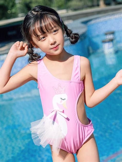 Aonihua Swan Lovely Girl Swimwear With Images Swimwear Girls Kids
