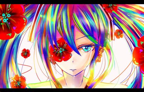Wallpaper Girl Flowers Mac Colorful Tears Art Vocaloid Hatsune