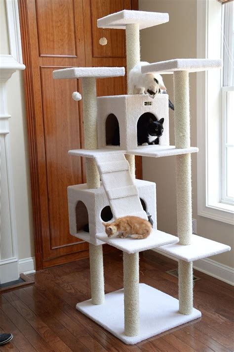 Multilevel Tall Cat Tree Furniture In Ivory Extra Large Cat Tower With