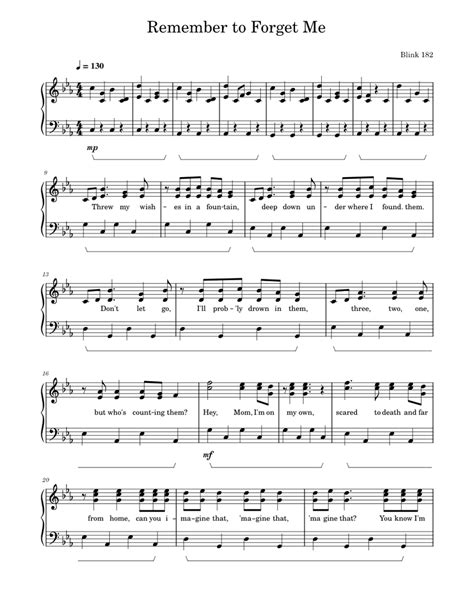 Remember To Forget Me Blink 182 Sheet Music For Piano Solo