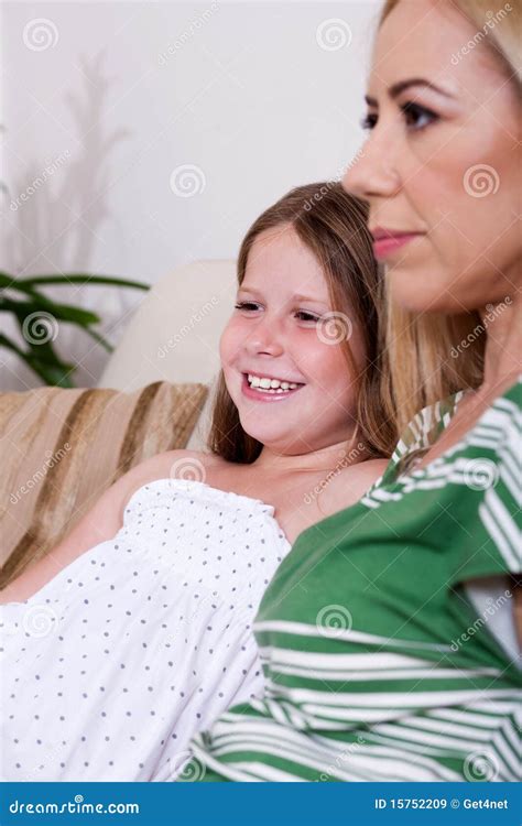 Mother And Daughter Sitting Together On Couch Stock Image Image Of Happy Lifestyle 15752209