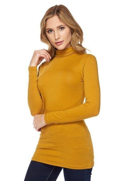 Mustard Yellow Women S Long Sleeve Turtle Neck T Shirt Turtleneck