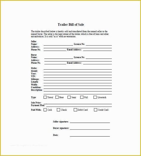 Free Vehicle Bill Of Sale Template Pdf Of Trailer Bill Of Sale 8 Free