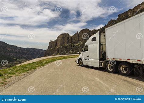 Semi Truck Parked On Rest Area In Mountain Stock Photo Image Of