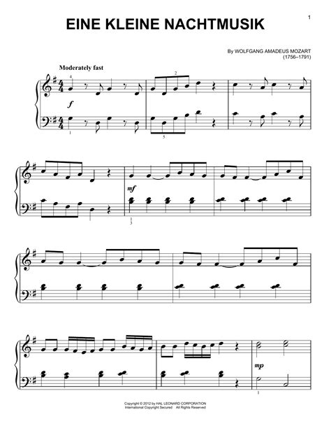 Eine Kleine Nachtmusik Sheet Music | Wolfgang Amadeus Mozart | Very ...