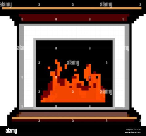 Burning Fireplace Game Pixel Art Vector Illustration Stock Vector Image